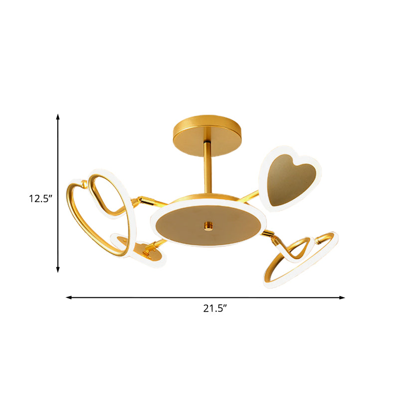 Metallic Loving Heart Semi-Flush Ceiling Light Nordic LED Gold Flush Mounted Lamp Fixture Clearhalo 'Ceiling Lights' 'Close To Ceiling Lights' 'Close to ceiling' 'Semi-flushmount' Lighting' 1195150