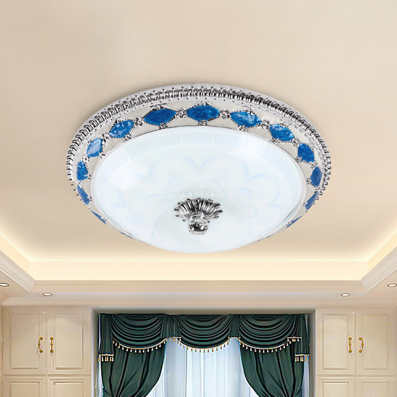 LED Faceted Glass Flushmount Lighting Rustic Blue Dome Bedroom Light Fixture with Harlequin Crystal Accent, 12"/16"/19.5" Wide Clearhalo 'Ceiling Lights' 'Close To Ceiling Lights' 'Close to ceiling' 'Flush mount' Lighting' 1197672