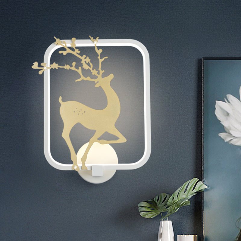 Minimal Style Rectangle Metal Wall Mural Lamp LED Wall Mount Light in Black/White with Elk Deer Pattern, Warm/White Light White Clearhalo 'Wall Lamps & Sconces' 'Wall Lights' Lighting' 1198005