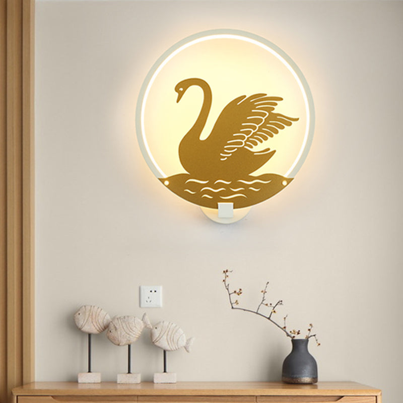 Minimalist Style Rounded Swan Mural Light Metal LED Guest Room Wall Lighting Idea in Black/White, Warm/White Light White Clearhalo 'Wall Lamps & Sconces' 'Wall Lights' Lighting' 1198070
