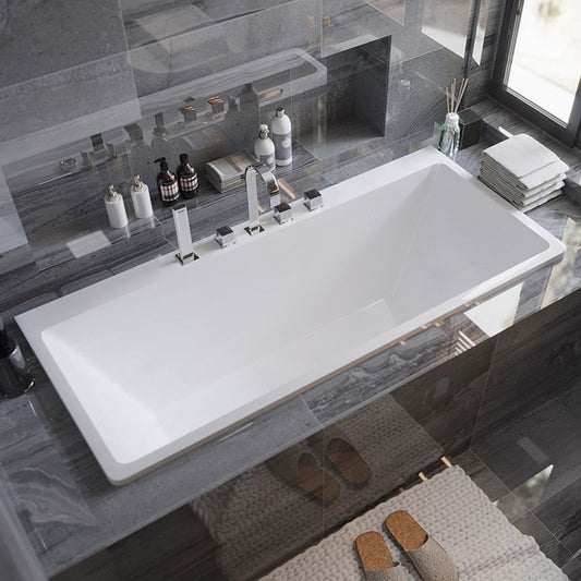 Freestanding Acrylic Bath Acrylic Soaking White Rectangular Modern Bathtub Clearhalo 'Bathroom Remodel & Bathroom Fixtures' 'Bathtubs' 'Home Improvement' 'home_improvement' 'home_improvement_bathtubs' 'Showers & Bathtubs' 1200x1200_2a55e184-b54d-465a-904b-bd9957d318aa