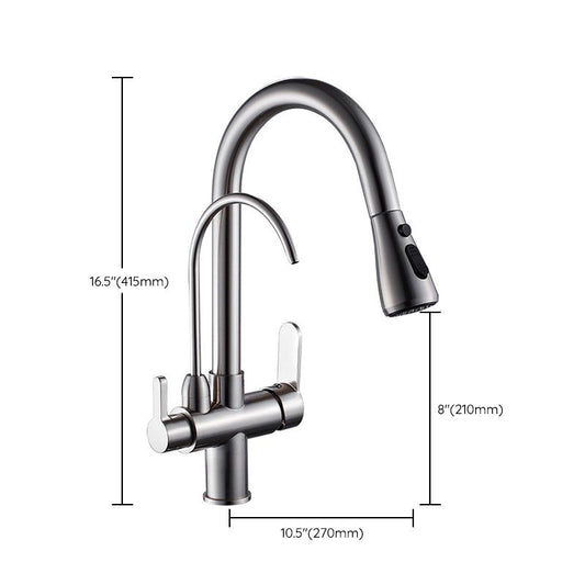 1 Hole Kitchen Faucets Metal Pulldown Sprayer Kitchen Faucet with Double Handles Clearhalo 'Home Improvement' 'home_improvement' 'home_improvement_kitchen_faucets' 'Kitchen Faucets' 'Kitchen Remodel & Kitchen Fixtures' 'Kitchen Sinks & Faucet Components' 'kitchen_faucets' 1200x1200_436dcdeb-42fb-4931-a9f7-fa0b2699aff5