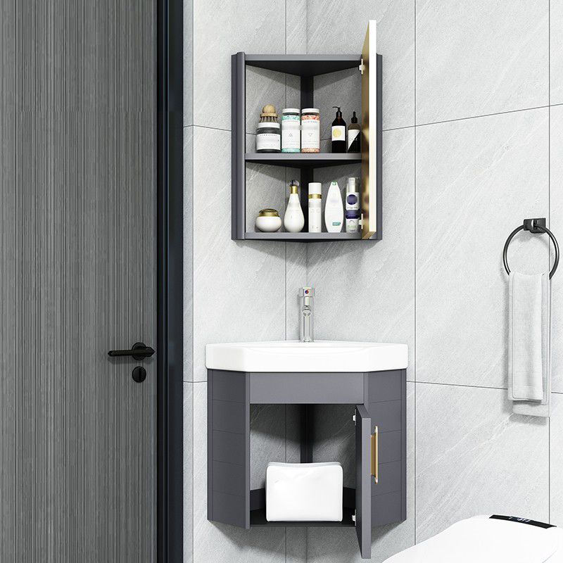 Wall Mounted Corner Bathroom Vanity Cabinet Triangular Abstract