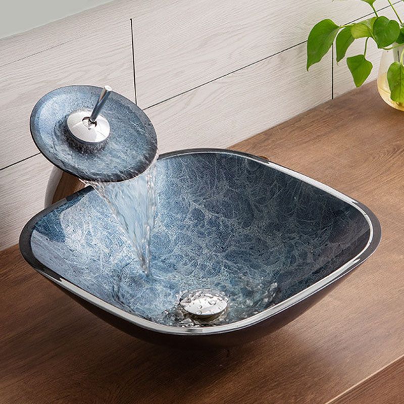 Contemporary Bathroom Sink Tempered Glass Trough Bathroom Sink - Clearhalo
