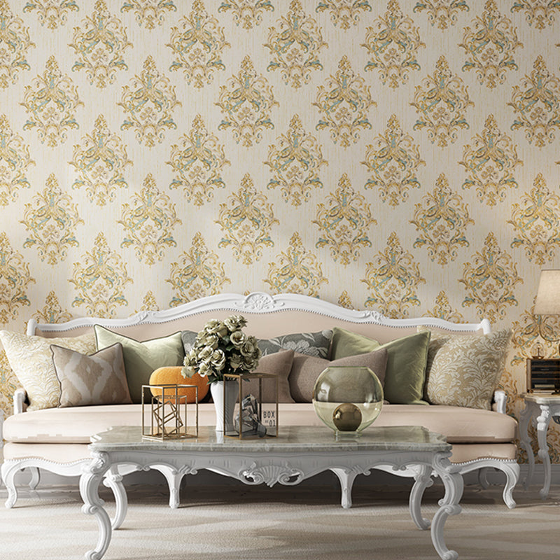Victorian Dark Color Vinyl Wallpaper Embossed Medallion Moisture Resistant Wall Decor Beige Clearhalo 'Wall Decor' 'Wallpaper' 1203074