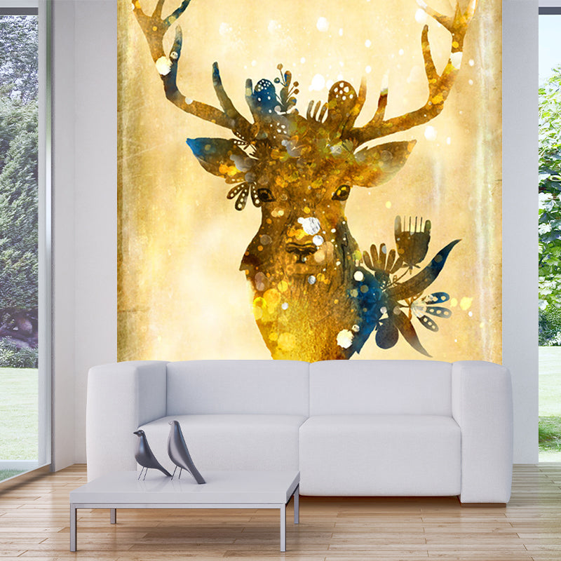 Beige Stag Wall Murals Decal Moisture Resistant Artistry Bedroom Wall Decoration Beige B Clearhalo 'Wall Decor' 'Wall Mural' 1203416