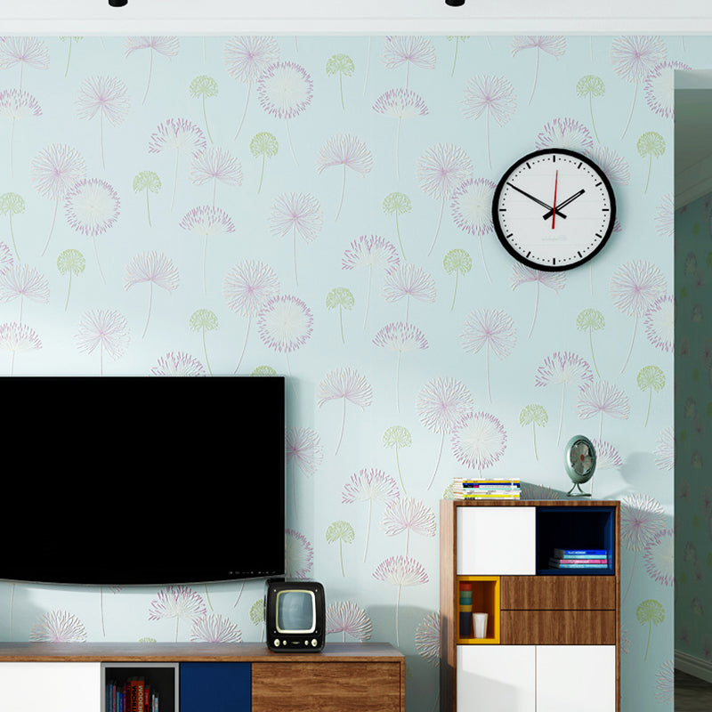 Peel and Stick Dandelion Wallpaper Pastel Color Rural Wall Art for Living Room, Removable Light Blue Clearhalo 'Wall Decor' 'Wallpaper' 1206027