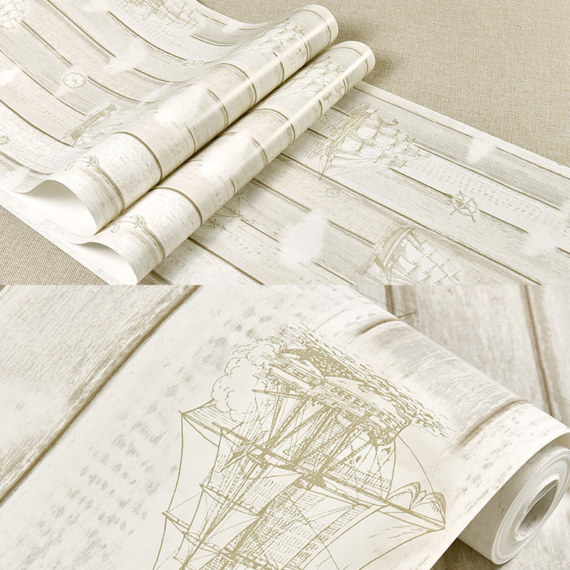 Novelty Wood Plank Wallpaper Roll Light-Color Nautical Wall Decor for Kids Bedroom White Clearhalo 'Wall Decor' 'Wallpaper' 1206043