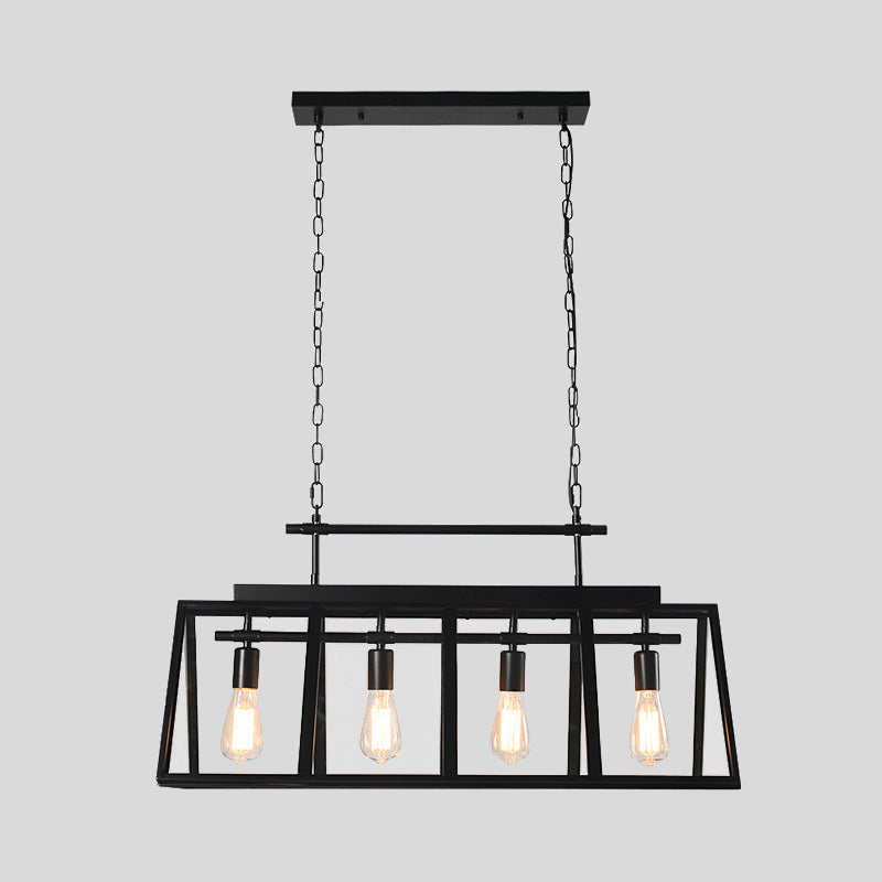 Clear Glass Triangular Frame Island Pendant Light Rustic 4 Lights Coffee Shop Hanging Lamp in Black Clearhalo 'Ceiling Lights' 'Glass shade' 'Glass' 'Island Lights' Lighting' 1207720