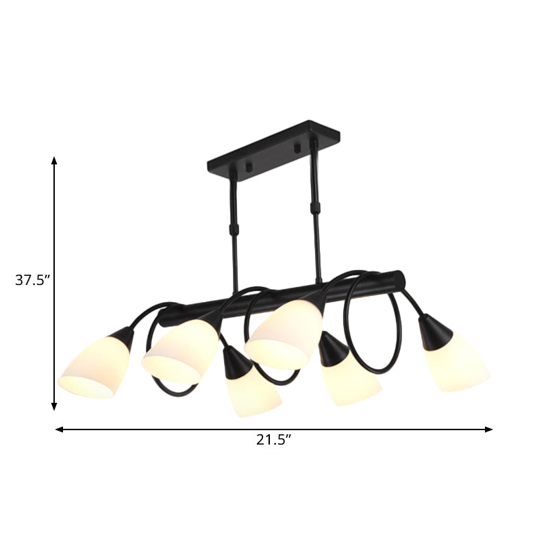 Linear Kitchen Pendant Light Fixture Modern White Glass 6/8/10 Lights Black Hanging Lamp Kit, Down/Up Clearhalo 'Ceiling Lights' 'Glass shade' 'Glass' 'Island Lights' Lighting' 1207731