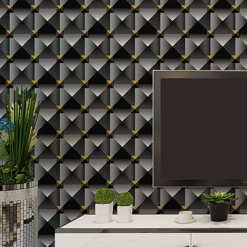 Modern Rhombus Patterned Wallpaper Dark Color Living Room Wall Decoration, Non-Pasted Black-Gray Clearhalo 'Wall Decor' 'Wallpaper' 1212043