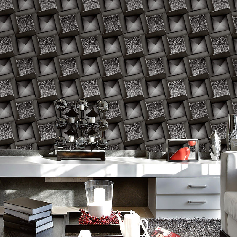 Squares Geometric Wallpaper Mid Century 3D Embossed Wall Art in Dark Color for Bedroom Black-Gray Clearhalo 'Wall Decor' 'Wallpaper' 1212095