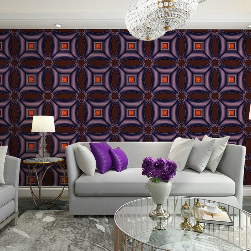 Geometry Curved Square Wallpaper Mid Century PVC Wall Covering in Dark Color for Bedroom Purple Clearhalo 'Wall Decor' 'Wallpaper' 1212126
