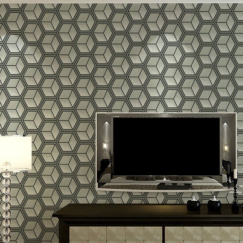 Cube Geometry Wallpaper Roll Moisture Resistant Wall Covering for Bedroom, Non-Pasted Light Silver Clearhalo 'Wall Decor' 'Wallpaper' 1212215