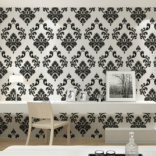 Antique Jacquard Wallpaper Roll for Accent Wall 33' x 20.5" Wall Covering in Dark Color Black-White Clearhalo 'Vintage wall decor' 'Vintage' 'Wallpaper' Wall Decor' 1212610