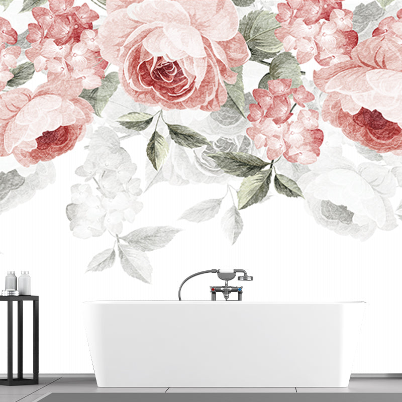 Full Size Peonies Wall Mural Decal Stylish Beautiful Flower Wall Decor in Pink-Green Clearhalo 'Wall Decor' 'Wall Mural' 1213060