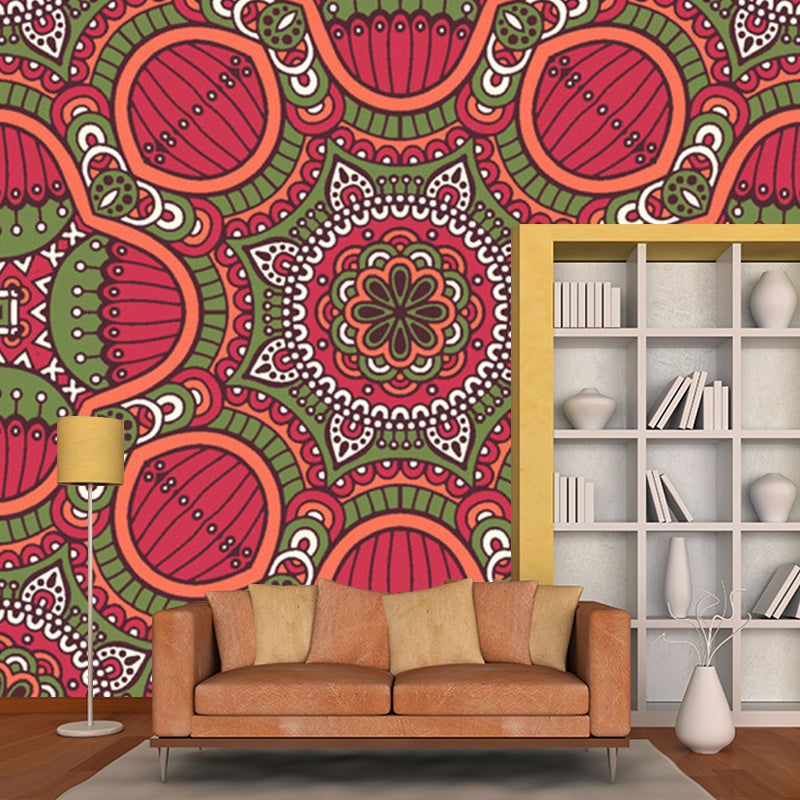 Large Boho Style Wall Mural Decal Red-Green Abstract Wall Art, Custom Size Available Red-Green B Clearhalo 'Wall Decor' 'Wall Mural' 1213373