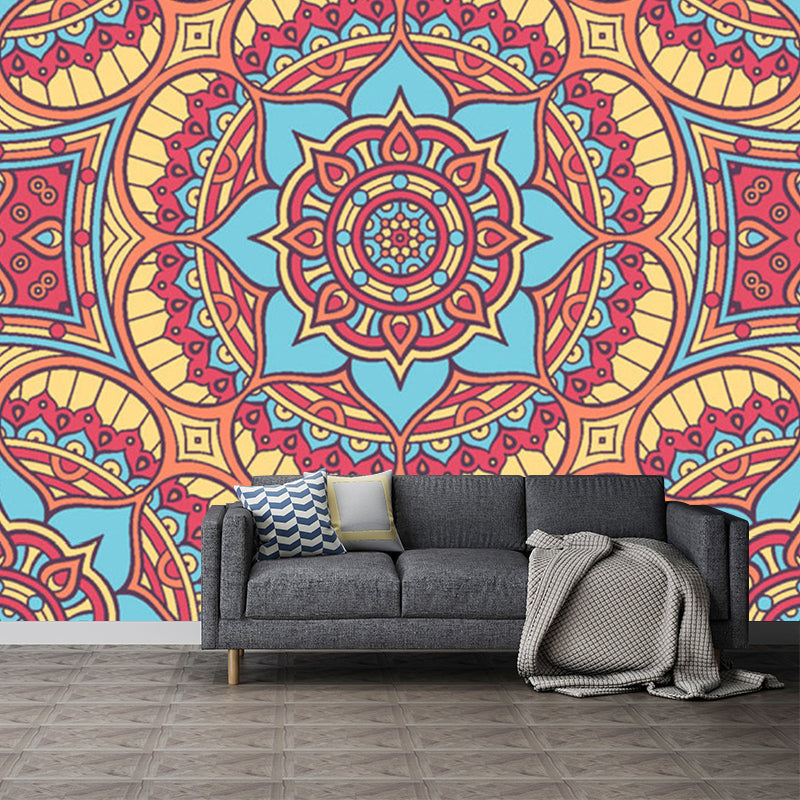 Illustration Flower Printed Mural Decal Whole Wall Decor for Living Room, Customized Size Red-Yellow-Blue B Clearhalo 'Wall Decor' 'Wall Mural' 1213393