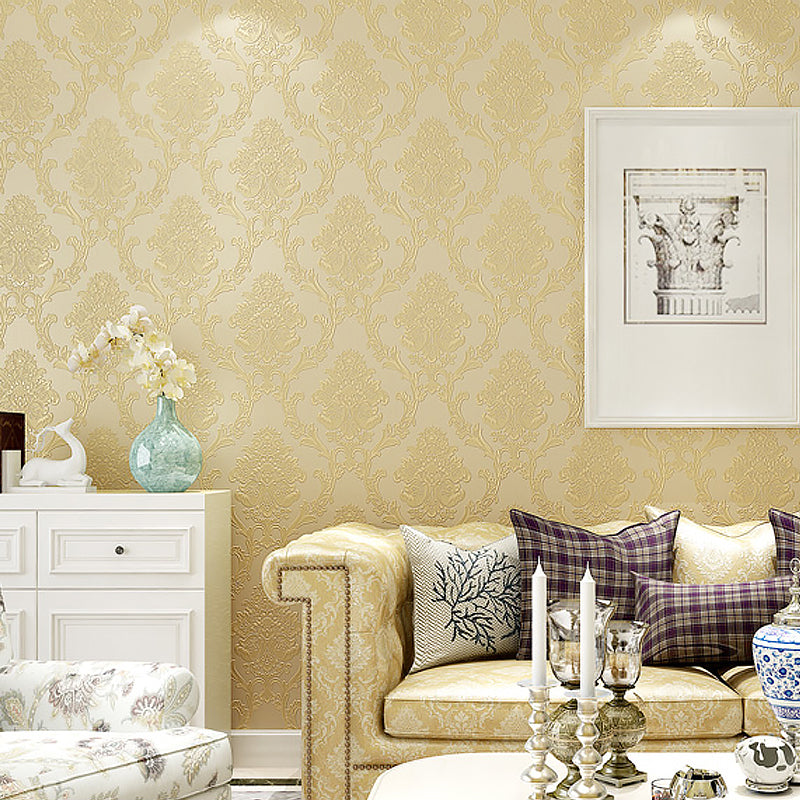 Peel and Stick Jacquard Wallpaper Pastel-Color Glam Wall Art for Living Room, Removable Yellow Clearhalo 'Wall Decor' 'Wallpaper' 1218871