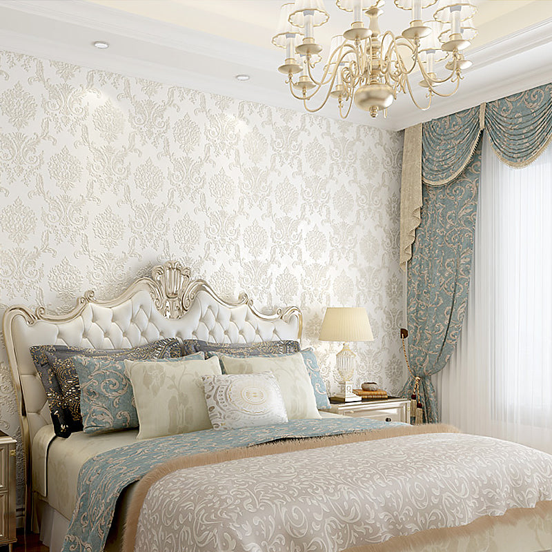 Self Sticking Floral Jacquard Wallpaper Luxury Embroidered Wall Covering, Easy Peel off Beige Clearhalo 'Wall Decor' 'Wallpaper' 1218898