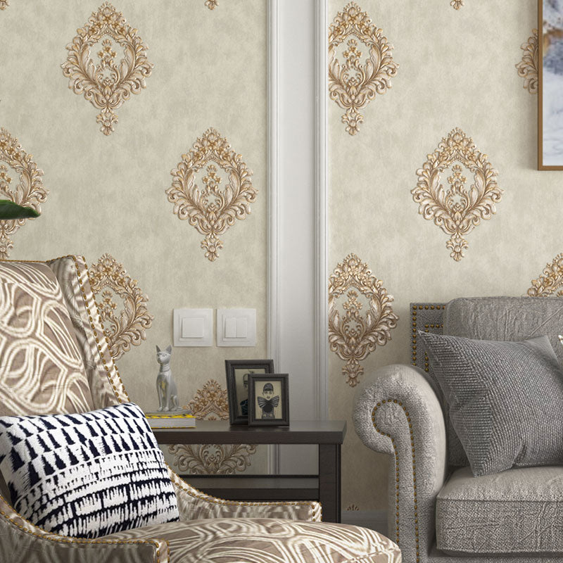Medallion Wallpaper Luxury Embroidery Wall Covering in Pastel Color for Accent Wall Khaki Clearhalo 'Wall Decor' 'Wallpaper' 1218929