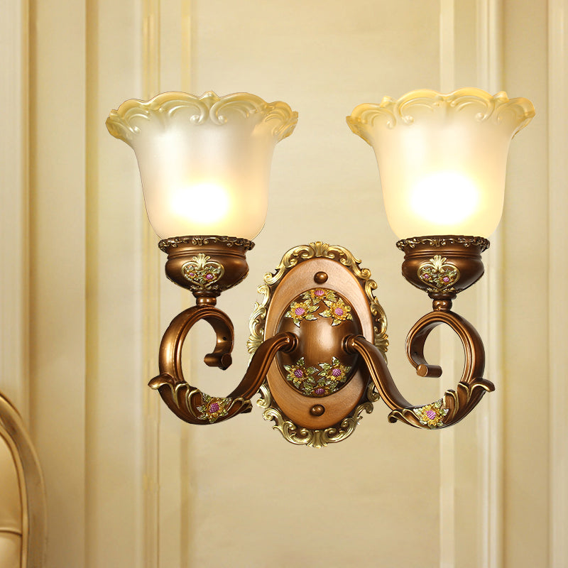 Retro Style Blossom Shaped Wall Lighting Fixture 1/2-Bulb Beveled Crystal Sconce Light in Brown 2.0 Brown Clearhalo 'Wall Lamps & Sconces' 'Wall Lights' Lighting' 1220688