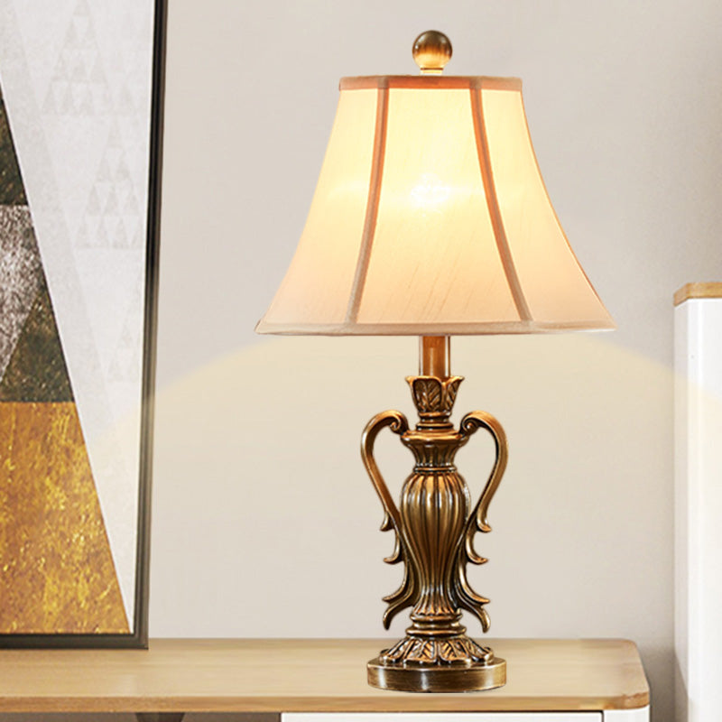 1-Light Desk Light Antique Style Bell Shade Fabric Night Table Lamp in Red/White for Bedside Clearhalo 'Lamps' 'Table Lamps' Lighting' 1222530