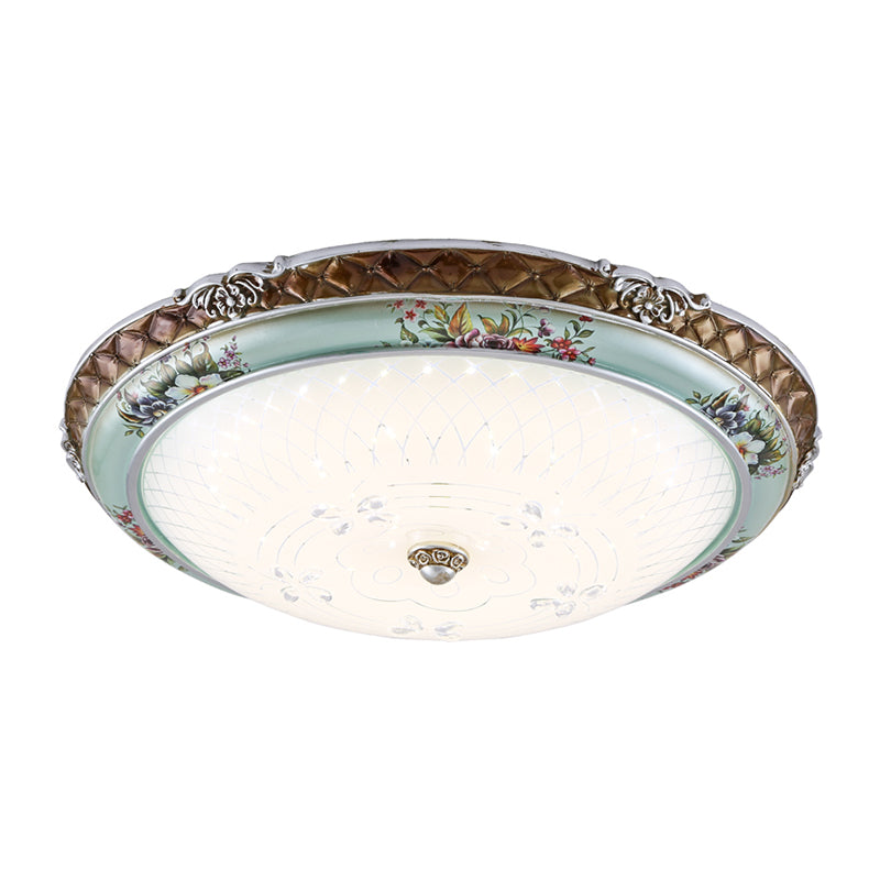 13"/16"/19.5" W Blue-Brown LED Lighting Fixture Traditional Style Cream Glass Domed Design Flush Mount Light, Warm/White Light Clearhalo 'Ceiling Lights' 'Close To Ceiling Lights' 'Close to ceiling' 'Flush mount' Lighting' 1223955