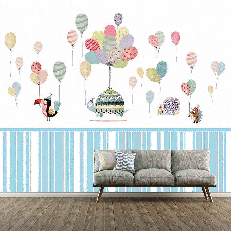 Childrens Art Baby Mural Wallpaper with Animal and Balloon Pattern Pastel Color Wall Covering for Nursery Light Blue Clearhalo 'Wall Decor' 'Wall Mural' 1224498