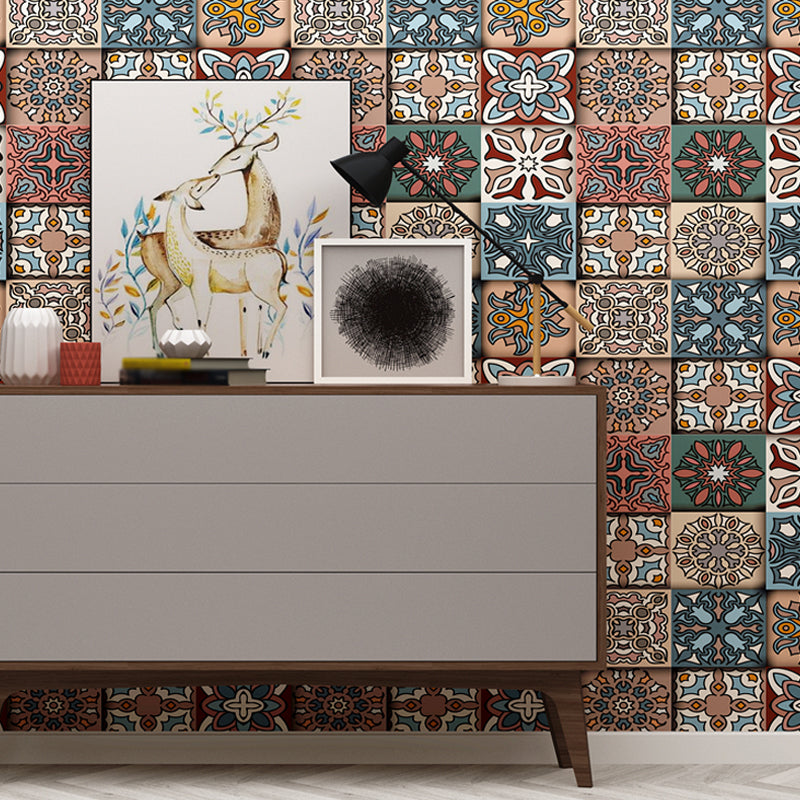 Bohemia Square Wallpaper Roll Multicolored Geometric Wall Covering for Dining Room Red Brown Clearhalo 'Wall Decor' 'Wallpaper' 1225373