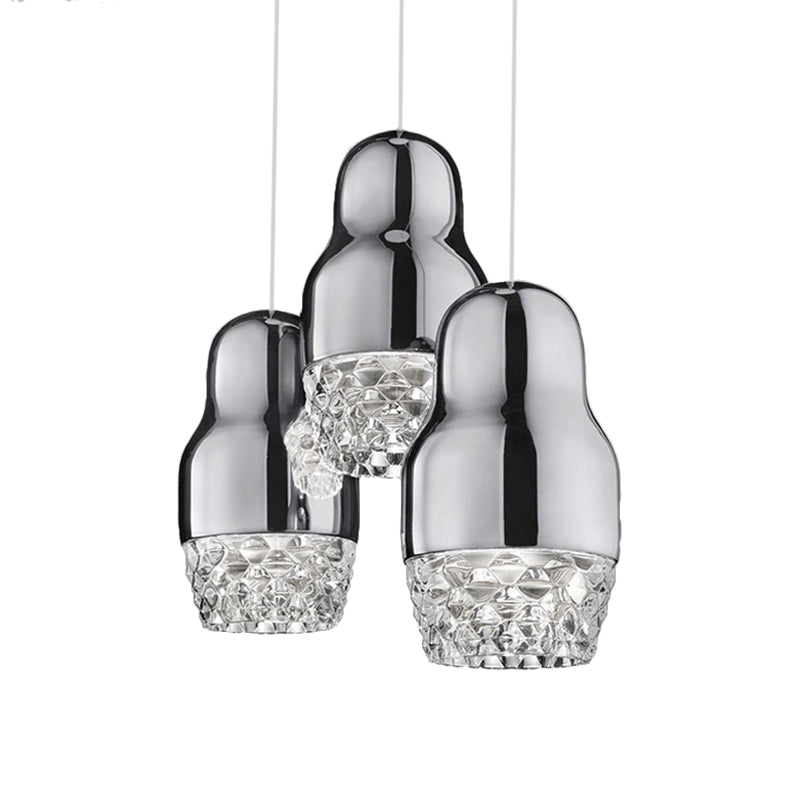 Chrome Fedora Cascade Pendant Light with Glass Shade Post Modern 3 Heads Hanging Pendant Light Fixture for Bar Clearhalo 'Ceiling Lights' 'Modern Pendants' 'Modern' 'Pendant Lights' 'Pendants' Lighting' 123413