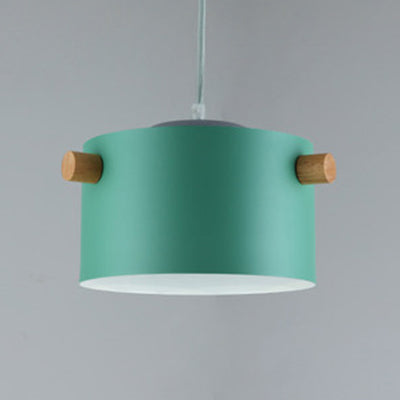 Candy Colored Cylindrical Suspension Light One Light Macaron Aluminum Blue/Green/Pink/White/Yellow Pendant Light for Corridor Green 8" Clearhalo 'Ceiling Lights' 'Modern Pendants' 'Modern' 'Pendant Lights' 'Pendants' Lighting' 126944