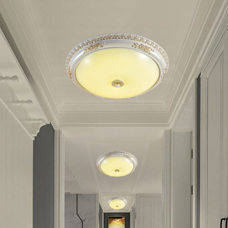 Bowl Corridor Ceiling Flush Light Vintage Frosted Glass 14"/16"/19.5" W LED White Flush Mount Lamp Clearhalo 'Ceiling Lights' 'Close To Ceiling Lights' 'Close to ceiling' 'Flush mount' Lighting' 1272701