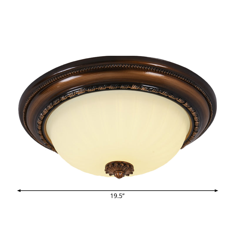 Classic Inverted Cloche Flush Mount Milky Glass 14"/16"/19.5" W LED Close to Ceiling Light Fixture in Brown Clearhalo 'Ceiling Lights' 'Close To Ceiling Lights' 'Close to ceiling' 'Flush mount' Lighting' 1272751
