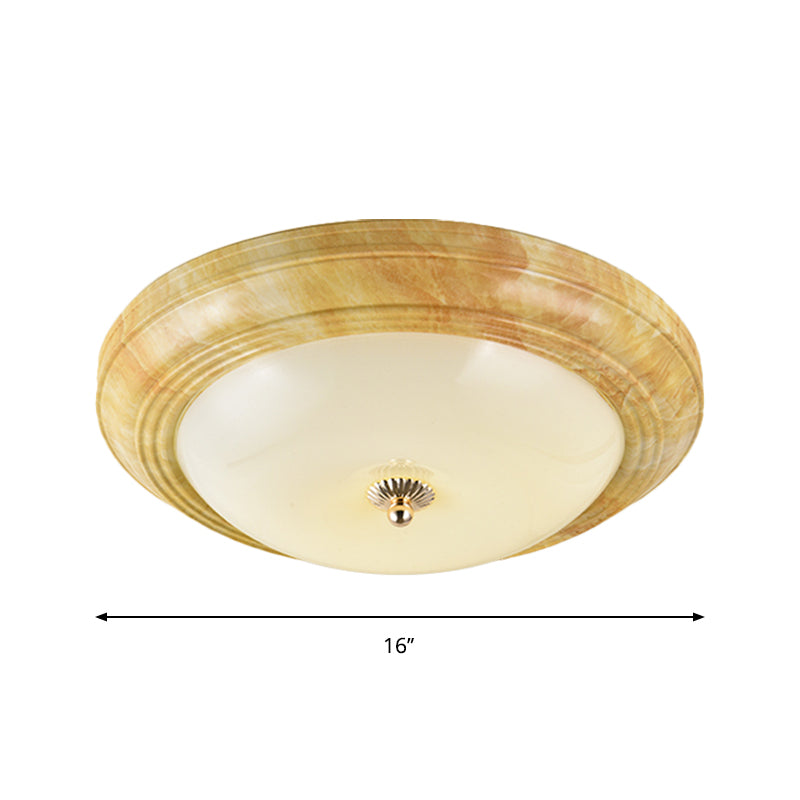 Minimalist Bowl Flush Ceiling Light White Glass 14"/16"/19.5" Wide LED Flushmount in Yellow for Foyer Clearhalo 'Ceiling Lights' 'Close To Ceiling Lights' 'Close to ceiling' 'Flush mount' Lighting' 1272826