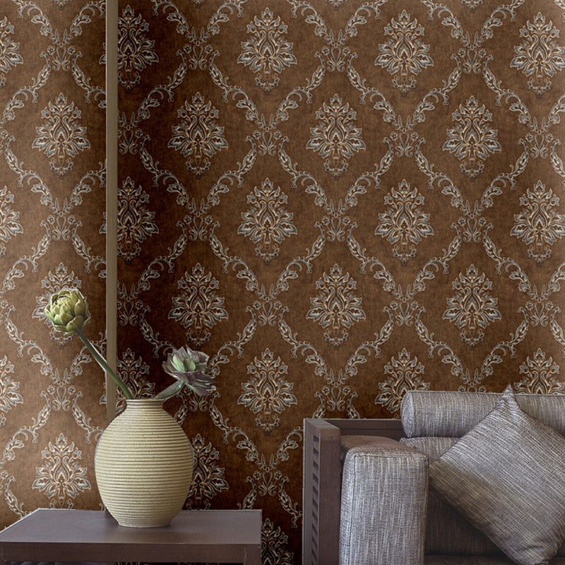 Damask Wallpaper Roll Nostalgic Moisture Resistant Dining Room Wall Art, 31' L x 20.5" W Clearhalo 'Vintage wall decor' 'Vintage' 'Wallpaper' Wall Decor' 1276781