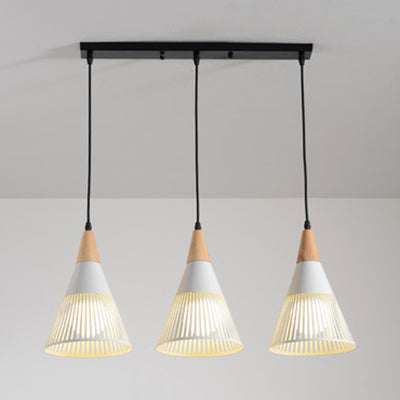 Modern Wood Finish Pendant Light with Cone Shade Hollow Design Metal Hanging Lamp for Restaurant White Linear Canopy Clearhalo 'Ceiling Lights' 'Modern Pendants' 'Modern' 'Pendant Lights' 'Pendants' Lighting' 128044