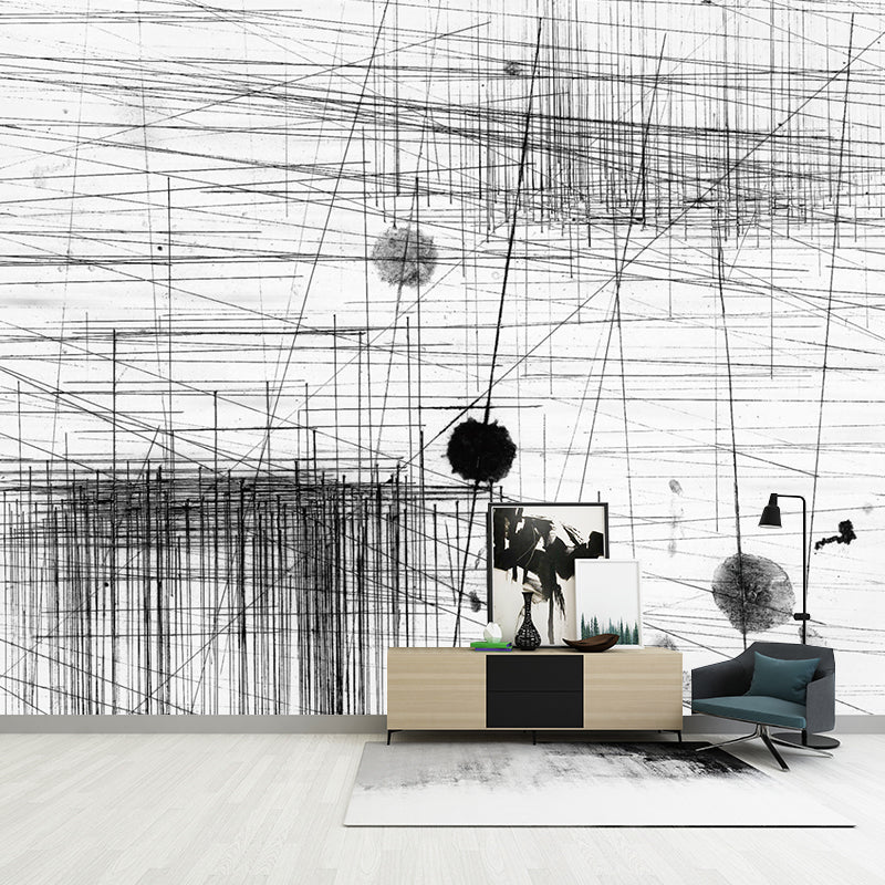 Abstract Line Sketch Wallpaper Murals Artistry Non-Woven Material Wall Decor in Black-Grey Clearhalo 'Wall Decor' 'Wall Mural' 1285464