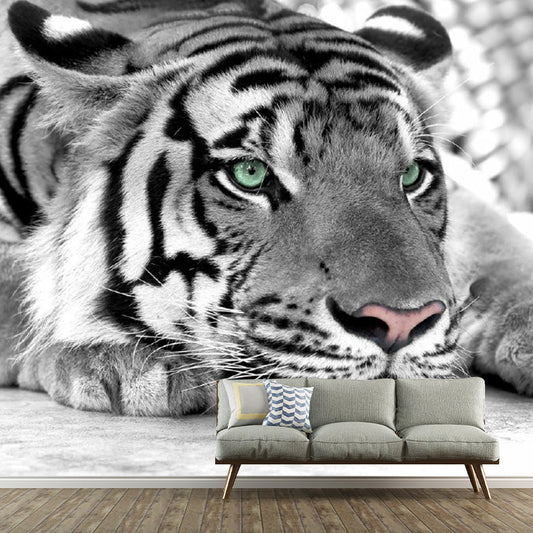 Custom Photo Print Modern Murals Wallpaper with Tiger Pattern in Black and White Clearhalo 'Wall Decor' 'Wall Mural' 1289157