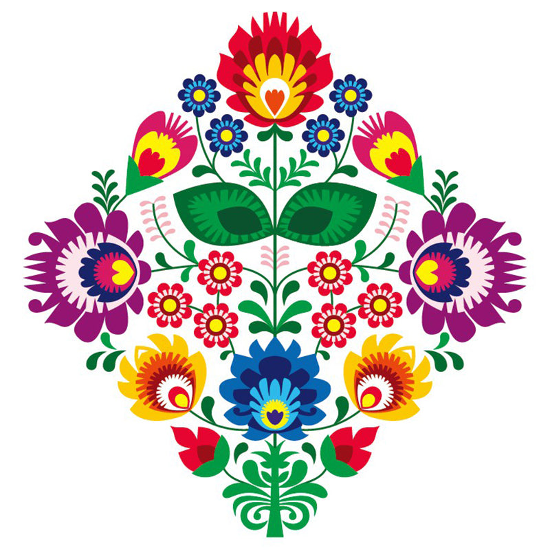 Boho Symmetric Flower Wall Murals for Home Decoration Custom Wall Art in Red-Yellow-Blue-Green Clearhalo 'Wall Decor' 'Wall Mural' 1289224