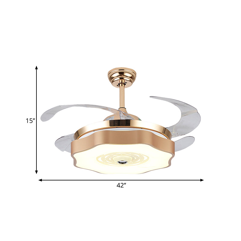 Acrylic Bloom Ceiling Flush Modernist Gold 4 Blades LED Hanging Fan Light, 42" Width Clearhalo 'Ceiling Fans with Lights' 'Ceiling Fans' 'Modern Ceiling Fans' 'Modern' Lighting' 1289979