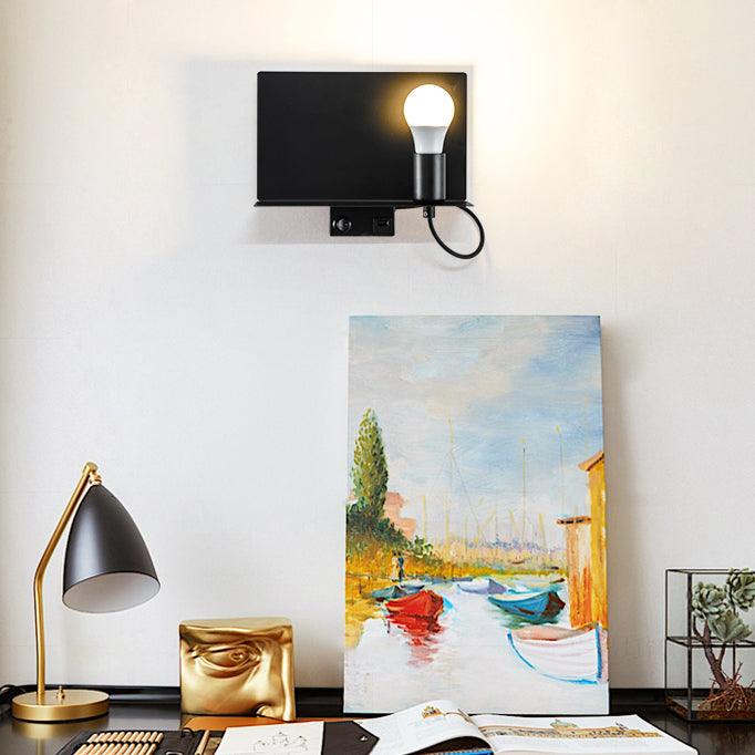 Bare Bulb Metal Supporter Wall Light Fixture 1 Light Simple Style Wall Lamp for Study Clearhalo 'Cast Iron' 'Glass' 'Industrial' 'Modern wall lights' 'Modern' 'Tiffany' 'Traditional wall lights' 'Wall Lamps & Sconces' 'Wall Lights' Lighting' 131817