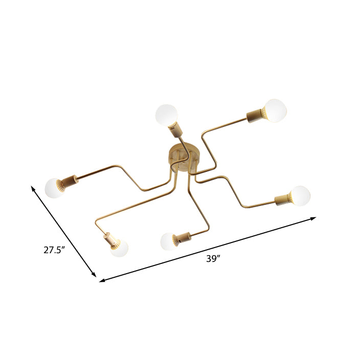 Vintage Exposed Ceiling Flush Mount 4/6-Light Metallic Semi Flush Light with Sputnik Design in Antique Brass/Black Clearhalo 'Ceiling Lights' 'Close To Ceiling Lights' 'Close to ceiling' 'Semi-flushmount' Lighting' 138220