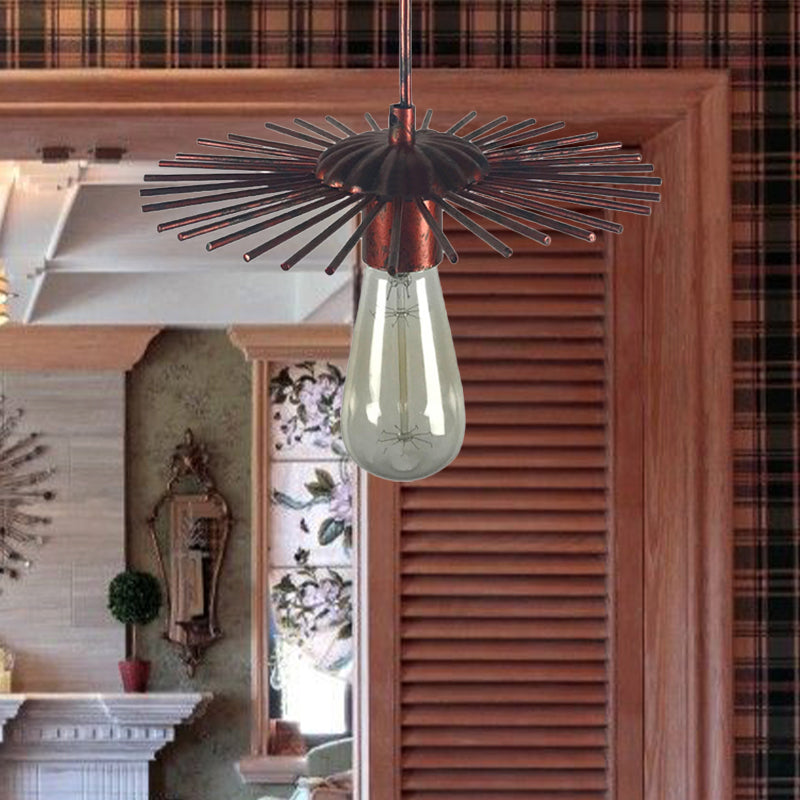 Farmhouse Style Open Bulb Pendant Light with Sputnik Design 1 Light Metal Hanging Lamp in Antique Brass/Weathered Copper Clearhalo 'Art Deco Pendants' 'Cast Iron' 'Ceiling Lights' 'Ceramic' 'Crystal' 'Industrial Pendants' 'Industrial' 'Metal' 'Middle Century Pendants' 'Pendant Lights' 'Pendants' 'Tiffany' Lighting' 138599