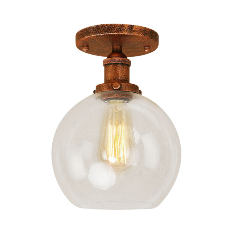 Spherical Balcony Semi Flush Industrial Clear Glass One Light Black/Brass/Copper Ceiling Light Fixture Clearhalo 'Ceiling Lights' 'Close To Ceiling Lights' 'Close to ceiling' 'Glass shade' 'Glass' 'Semi-flushmount' Lighting' 138735