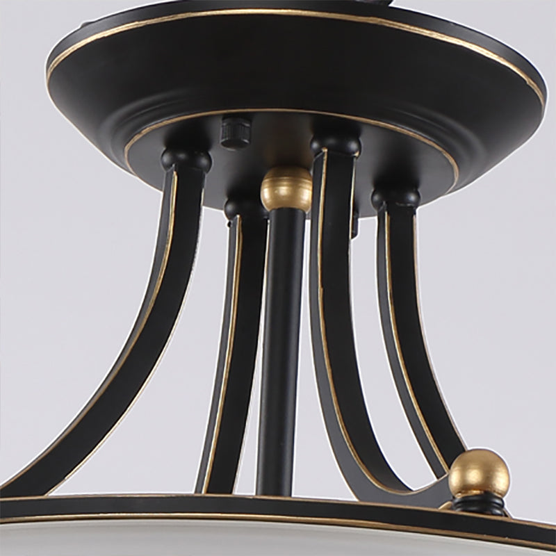 One Light Domed Semi Flush Light Vintage Black White Glass Lighting Fixture for Corridor Clearhalo 'Ceiling Lights' 'Close To Ceiling Lights' 'Close to ceiling' 'Glass shade' 'Glass' 'Semi-flushmount' Lighting' 139064