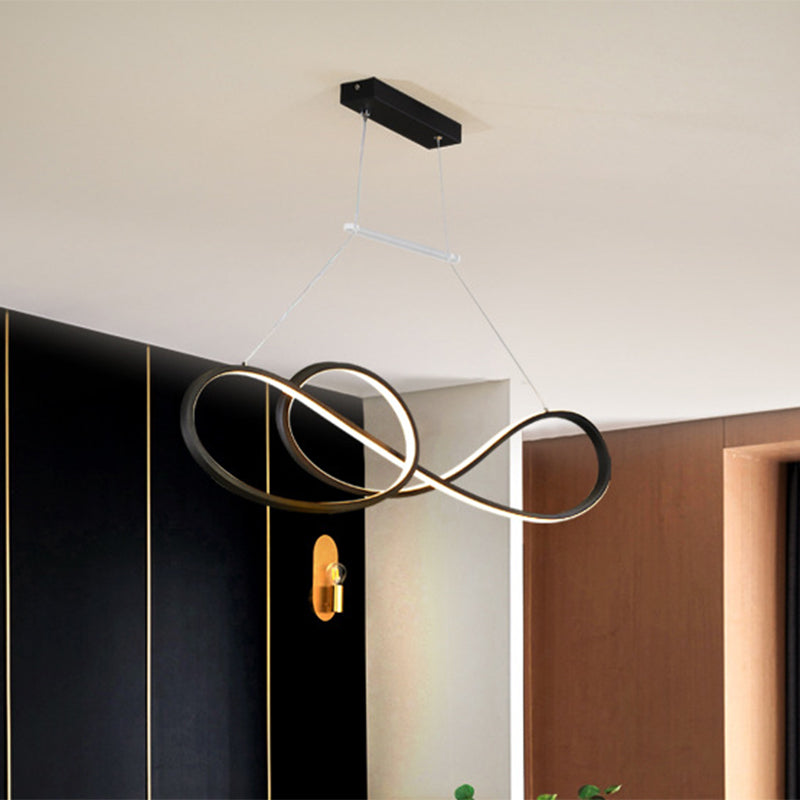 Metal Twisted Line Pendant Chandelier Nordic Style Black/White/Gold LED Pendulum Lamp for Dining Room, Warm/White Light Clearhalo 'Ceiling Lights' 'Chandeliers' 'Modern Chandeliers' 'Modern' Lighting' 1391512