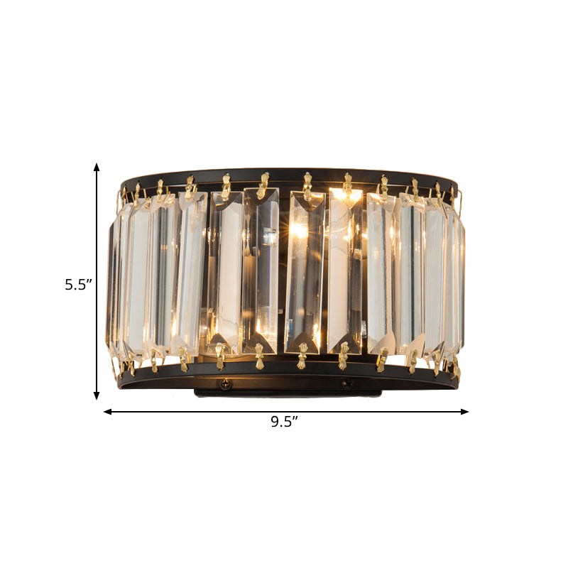 2 Bulbs Surface Wall Sconce Modern Half Shade Crystal Wall Mounted Light Fixture in Black Clearhalo 'Modern wall lights' 'Modern' 'Wall Lamps & Sconces' 'Wall Lights' Lighting' 1391958