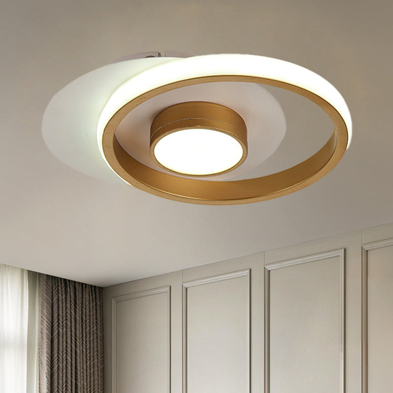 Metal Circle Flush Lamp Modernist White and Black/Gold and Black LED Flush Mount for Porch, Warm/White Light Clearhalo 'Ceiling Lights' 'Close To Ceiling Lights' 'Close to ceiling' 'Flush mount' Lighting' 1392283