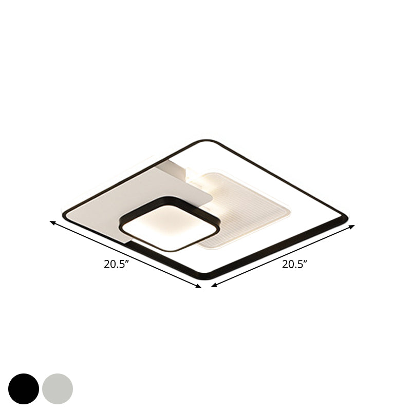 Metallic Square Flush Lamp Modern Black and White/White LED Ceiling Mounted in Warm/White Light, 16.5"/20.5" Wide Clearhalo 'Ceiling Lights' 'Close To Ceiling Lights' 'Close to ceiling' 'Flush mount' Lighting' 1392365